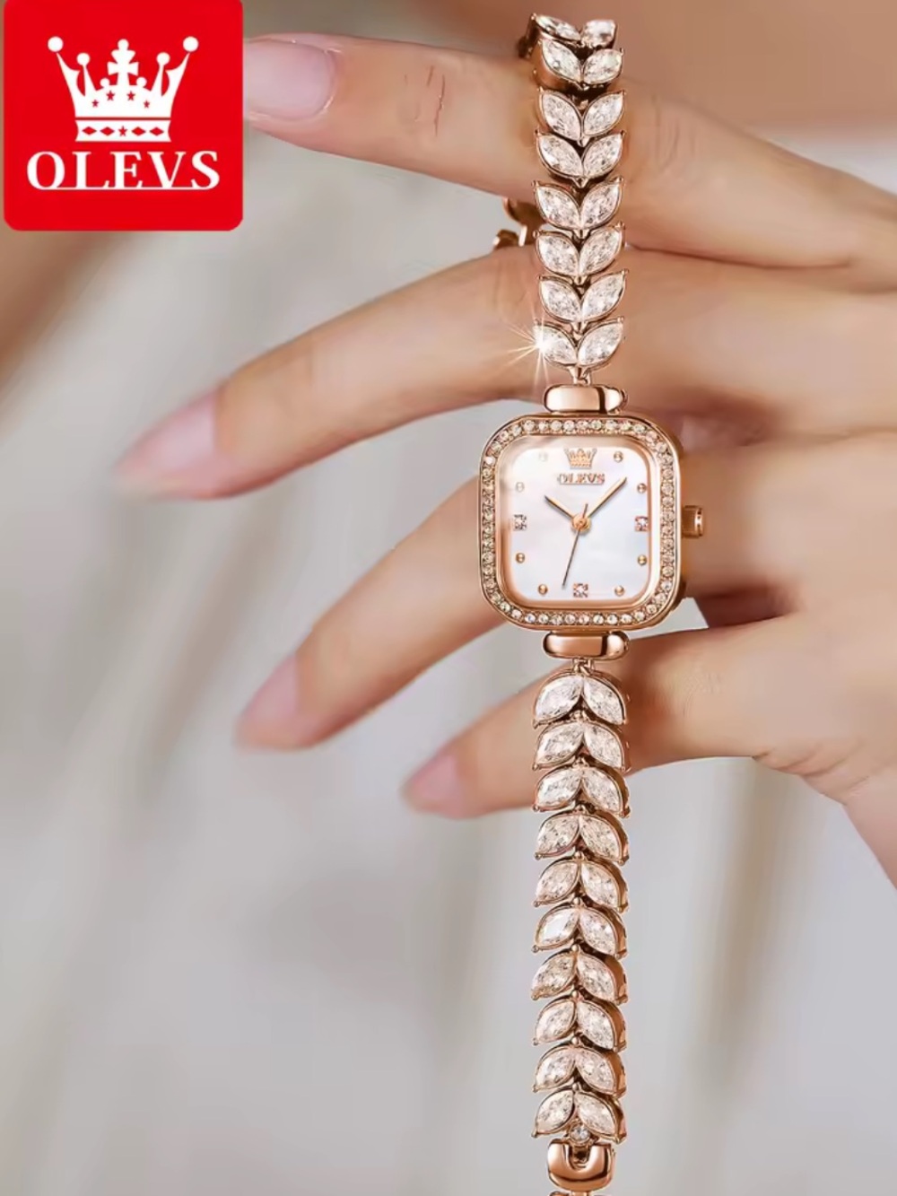 Nordstrom Rose Gold Crystal Leaf Bracelet Watch